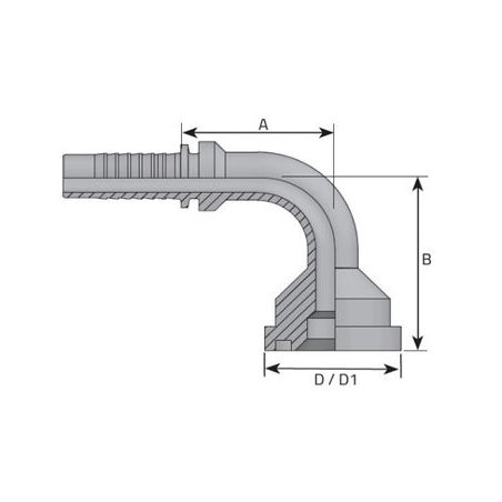 Embout à bride 90° - 3000 PSI - 5/8 DN 34 - Ø Int. tuyau 13 - 1/2 - KOMATSU