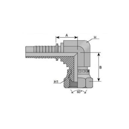 Embout Femelle BSP Cône 60° - Coude 90° compact -  DN 1/4 - Ø Int. tuyau 6 - 1/4