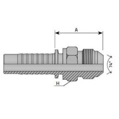 Embout mâle JIC - Cône 74° - 7/16 - 24F - Ø 7.90 mm - Ø Int. Tuyau - DN 4 mm - 3/16