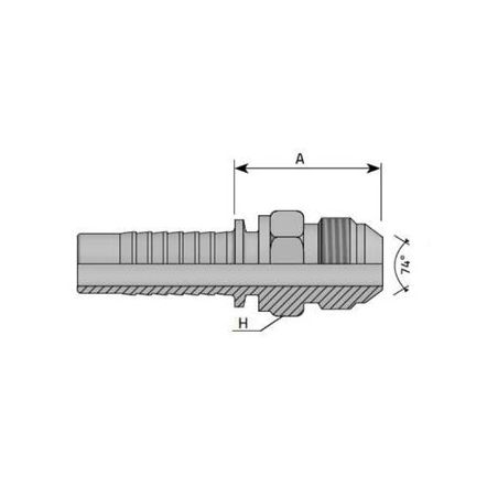 Embout mâle JIC - Cône 74° - 7/16 - 24F - Ø 7.90 mm - Ø Int. Tuyau - DN 4 mm - 3/16