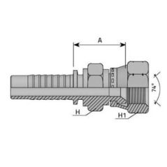 Embout Femelle JIC Hexagone - Cône 74° - 7/16 - 20F - Ø Int. 9.71 mm - Ø Int. Tuyau - DN 6 mm - 1/4