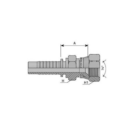 Embout Femelle JIC Hexagone - Cône 74° - 7/16 - 20F - Ø Int. 9.71 mm - Ø Int. Tuyau - DN 6 mm - 1/4