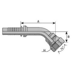 Embout Femelle JIC 45° - Cone 74° -  7/16 - 20F - Ø Int. 9.71 mm - Ø Int. Tuyau  - DN 4 mm - 3/16