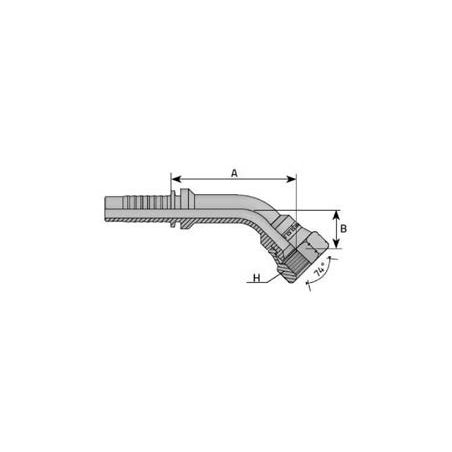 Embout Femelle JIC 45° - Cone 74° - 1"5/8 - 12F - Ø Int. 38.98 mm - Ø Int. Tuyau - DN 32 mm - 1"1/4