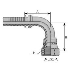 Embout Femelle JIC 90° - Cone 74° -  7/16 - 20F - Ø Int. 9.71 mm - Ø Int. Tuyau  - DN 4 mm - 3/16