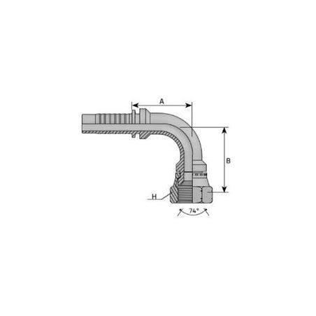 Embout Femelle JIC 90° - Cone 74° -  7/16 - 20F - Ø Int. 9.71 mm - Ø Int. Tuyau  - DN 4 mm - 3/16