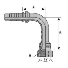 Embout Femelle JIC 90° Long - Cone 74° -  7/16 - 20F - Ø Int. 9.71 mm - Ø Int. Tuyau  - DN  6 mm - 1/4