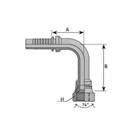 Embout Femelle JIC 90° Long - Cone 74° - 7/16 - 20F - Ø Int. 9.71 mm - Ø Int. Tuyau - DN 6 mm - 1/4