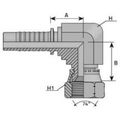 Embout Femelle JIC 90° Compact - Cone 74° - 7/16 - 20F - Ø Int. 9.71 mm - Ø Int. Tuyau - DN 6 mm - 1/4