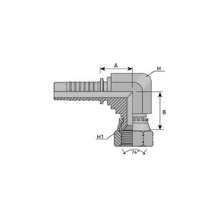 Embout Femelle JIC 90° Compact - Cone 74° -  7/16 - 20F - Ø Int. 9.71 mm - Ø Int. Tuyau  - DN  6 mm - 1/4