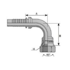 Embout femelle JIS KOMATSU - M30X150 - Ø 28,5mm - Coude 90° - Ø Int. tuyau 19 mm - 3/4 + JUPE