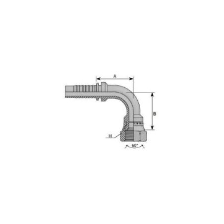 Embout femelle JIS KOMATSU - M30X150 - Ø 28,5mm - Coude 90° - Ø Int. tuyau 19 mm - 3/4 + JUPE