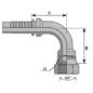 Embout femelle JIS KOMATSU - M24X150 - Ø 22,5mm - Coude 90° - Ø Int. tuyau 16 mm - 5/8 + JUPE