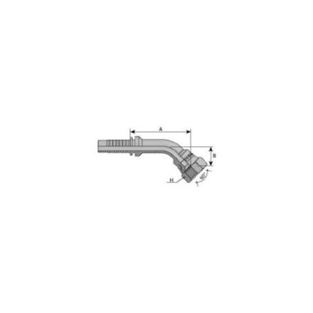 Embout femelle JIS KOMATSU - M33X150 - Ø 31,5mm - Coude 45° - Ø Int. tuyau 25 mm - 1" + JUPE