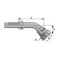 Embout femelle JIS KOMATSU - M16X150 - Ø 14,5mm - Coude 45° - Ø Int. tuyau 8 mm - 5/16 + JUPE