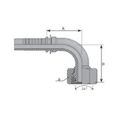 Embout femelle DIN cône 24 - série S - Coude 90° - DN 6 S - M14X150 - Ø Int. tuyau 6 mm - 1/4