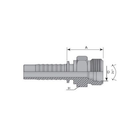 Embout mâle DIN cône 24 - série L - DN 6 L - M12X150 - Ø Int. tuyau 4 mm - 3/16