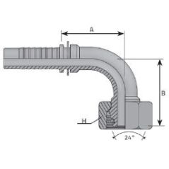 Embout femelle DIN cône 24 - série L - Coude 90° - DN 6 L - M12X150 - Ø Int. tuyau 4 mm - 3/16