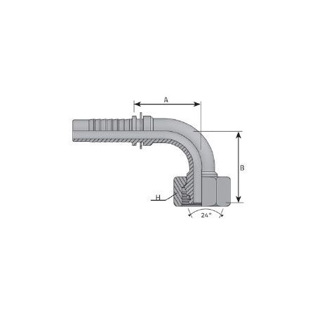 Embout femelle DIN cône 24 - série L - Coude 90° - DN 6 L - M12X150 - Ø Int. tuyau 4 mm - 3/16