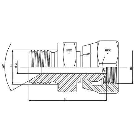 adapteur hydraulique m - f. tourn bsp 60º 1" bsp 1" bsp