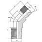 coude 45º male mbsp (60º)-male mbspt (60º) 3/8" mbsp 3/8" mbspt