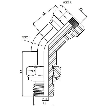 coude 45º male orientable mbsp 60º-fem.tour. fbsp 60º 1" mbsp 1" mbsp
