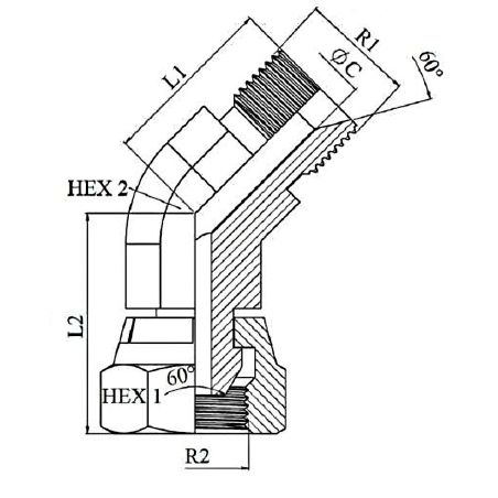 coude 45º male - femelle tournante fbspt - forgé 3/4" mbsp 3/4" fbsp