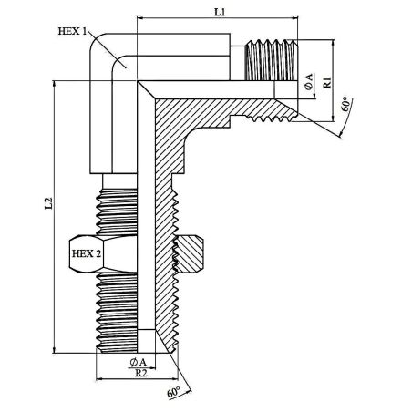 coude 90º - passe-cloison male mbsp 60° - mbsp - 1" mbsp 1" mbsp